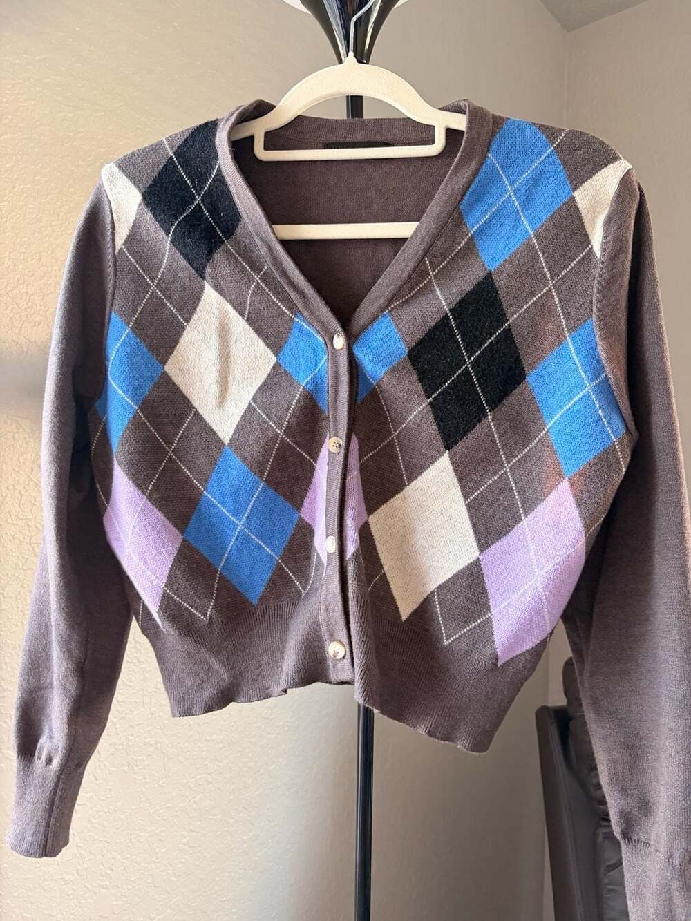 Shein Argyle Cardigan Size L Multi